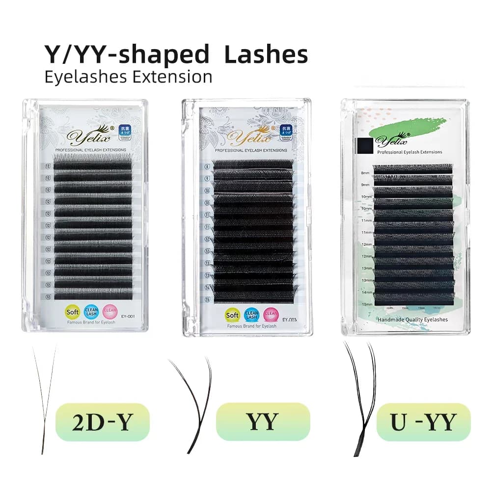 U-vormige YY wimperextensions, dubbele tip vooraf gemaakte fans