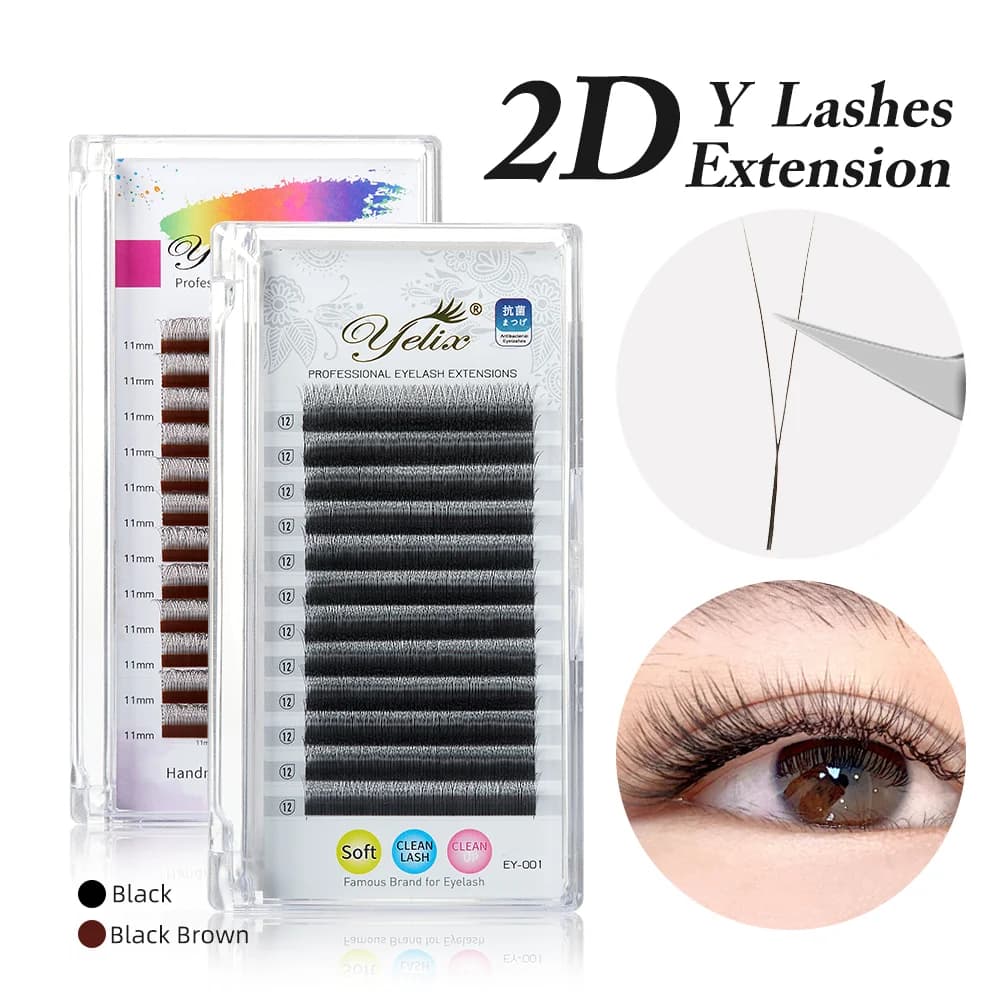 Donkerbruine Ultradunne 2D Y-Vorm Prefab Wimperwaaiers