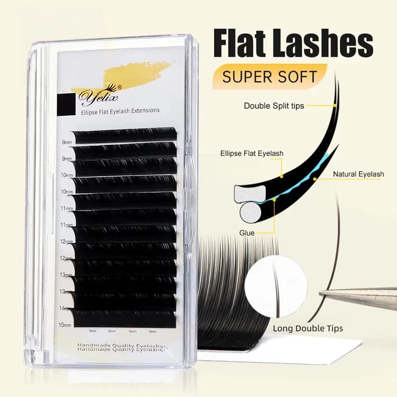 Elliptische Platte Split Tip Mat Zwarte Lashes