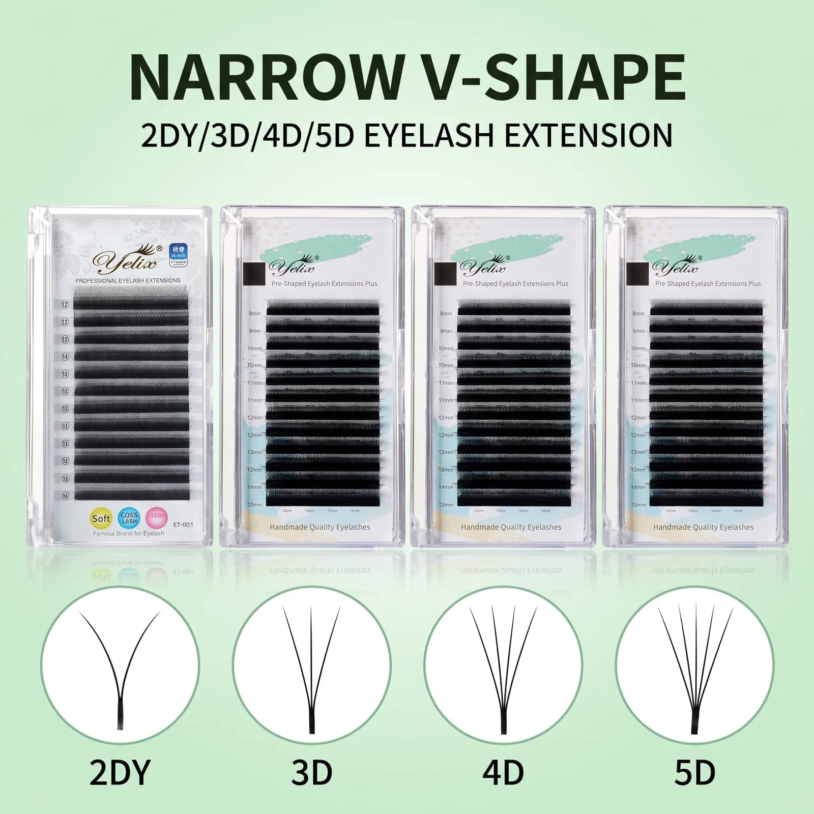 Smalle W-vormige voorgevormde volume-waaier wimperextensions, 2D-5D