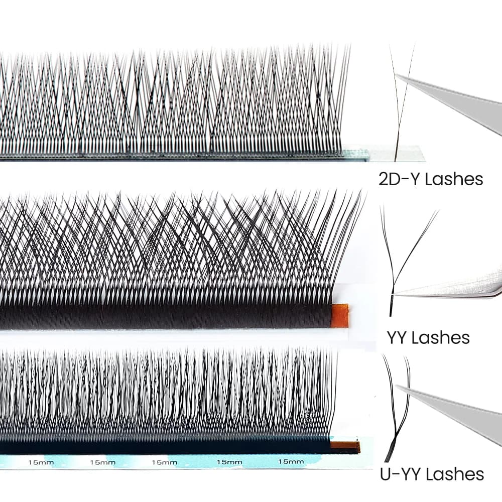 U-vormige YY wimperextensions, dubbele tip vooraf gemaakte fans