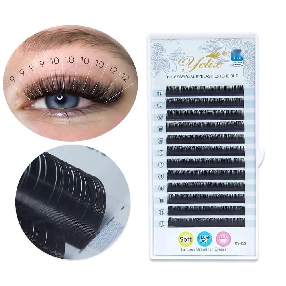 Zachte Zijde Individuele Wimperextensions 12 Rijen