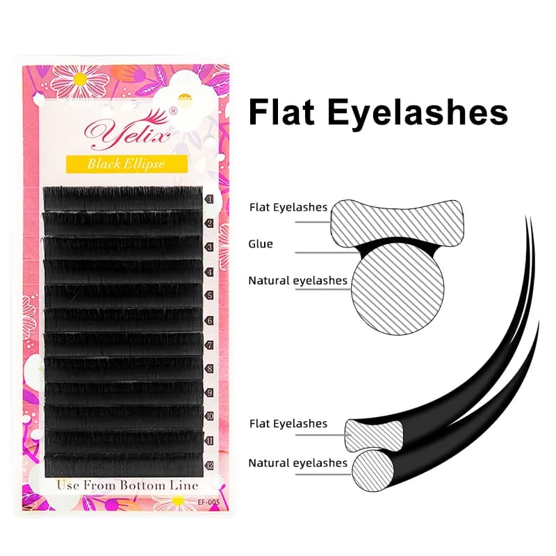 Platte Ellips Gespleten Punt Zwarte Wimperextensions 0,15-0,20mm