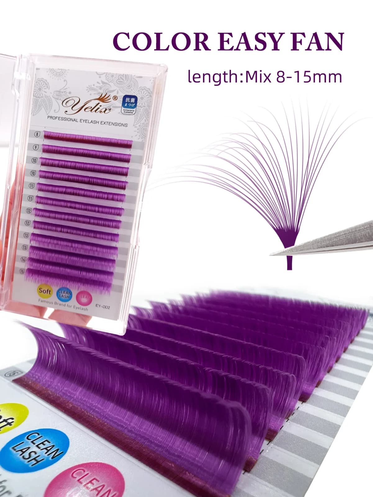 Gekleurde easy fan wimperextensions rood groen blauw paars