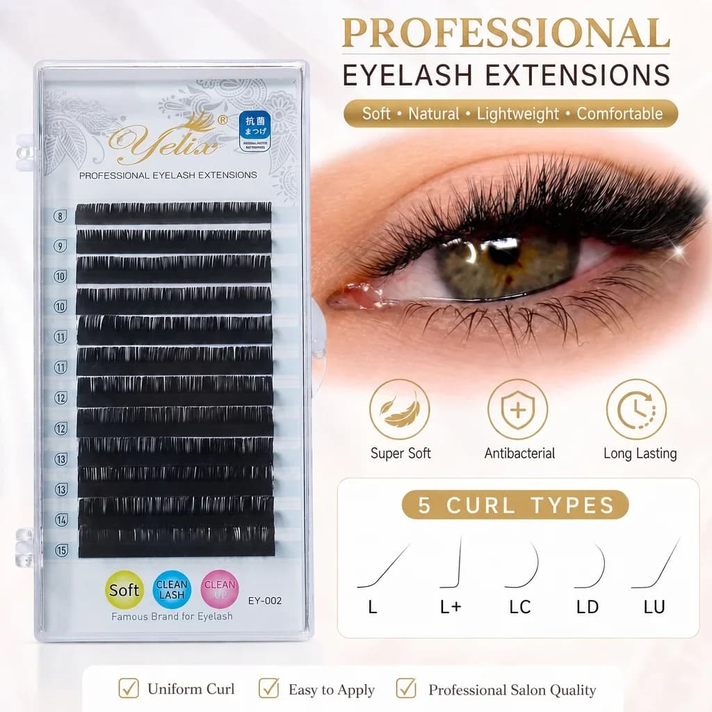 L-Vorm Gemengde Krul Individuele Wimperextensions, 8-15mm